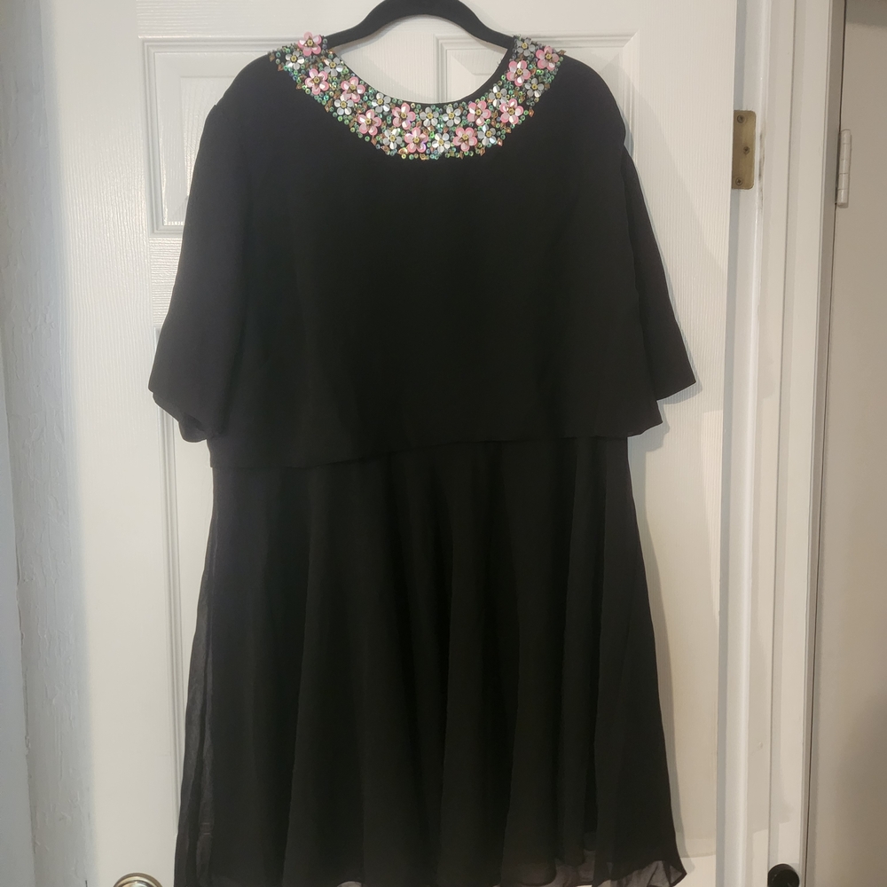 ASOS Black Dress with Multicolor Sequin Floral Embellishment